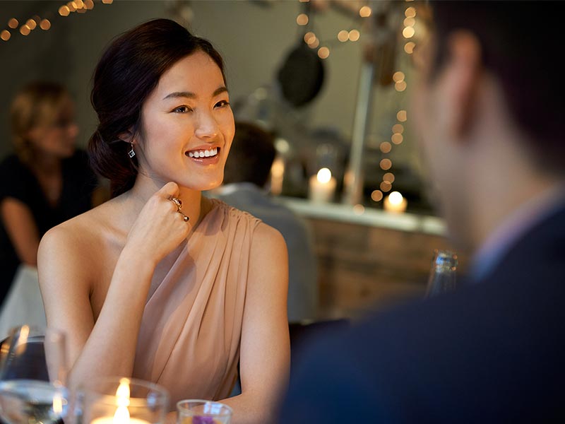 Woman on a candlelit dinner date